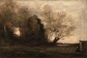 Paysanne Filant Prs D'une Cabane by Jean-Baptiste-Camille Corot