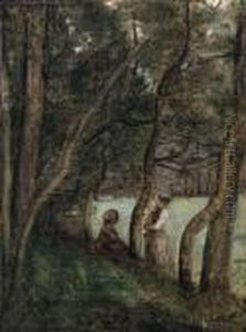 Les Alinges (haute Savoie); 
Personnages Sous Les Arbres (lesalinges [haute Savoie]; Figures Under 
The Trees) by Jean-Baptiste-Camille Corot