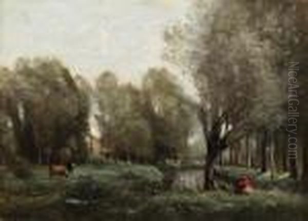 Jeune Fille Assise Dans Un Pr 
Bord D'arbres (young Girl Seated In Afield Boarded With Trees) - view 1