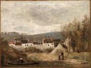 Village Domin Par Un Coteau, Ile-de-france, (village Below A Hill,ile-de-france) by Jean-Baptiste-Camille Corot