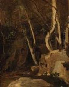 A Civita Castellana, Rochers Boiss (rocks With Trees) by Jean-Baptiste-Camille Corot