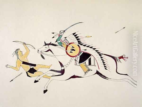 Mounted Sioux attacking a Pawnee bowman - view 1