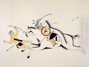 Mounted Sioux attacking a Pawnee bowman by Nupa Kte