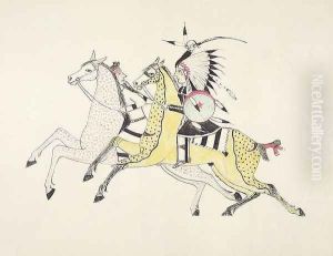 Sioux warrior armed with sabre attacking a Crow Indian by Nupa Kte