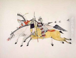 Red Walker and a companion fleeing from pursuing Crow Indians by Nupa Kte