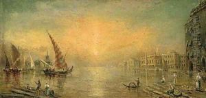 On the Bacino at sunset, Venice by William Adolphu Knell
