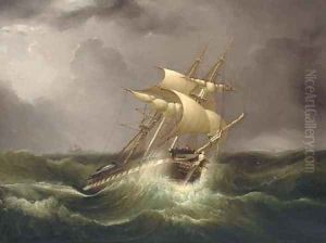 An East Indiaman reefed down and riding out the gale by William Adolphu Knell