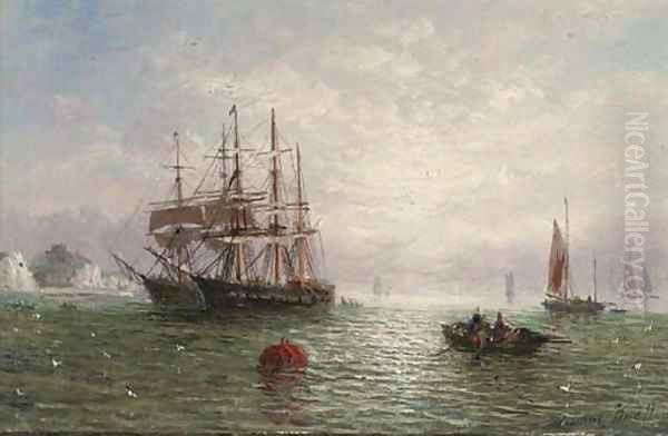 Anchored in calm waters off the coast - view 1