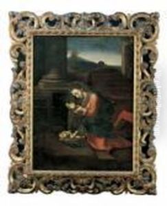 Madonna Das Kind Anbetend. by Antonio Allegri da Correggio