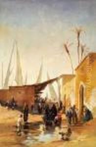 Scene Animee Au Bord Du Nil by Hermann David Solomon Corrodi