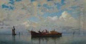 Fishing Boats On A Venetian Lagoon by Hermann David Solomon Corrodi