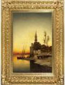 Banks Of The Nile With Sunset by Hermann David Solomon Corrodi