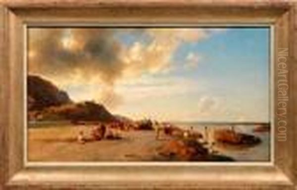 Suditalienische Kustenlandschaft Mit Familien Und Badenden Knaben - view 1