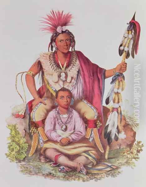 Keokuk or Watchful Fox Chief of the Sauks and Foxes and his Son Musewont or Long haired Fox - view 1