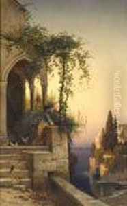Veduta Costiera Con Fanciulla Nell""antico Palazzo by Hermann David Solomon Corrodi