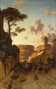 Busy Street Scene, Rome by Hermann David Solomon Corrodi