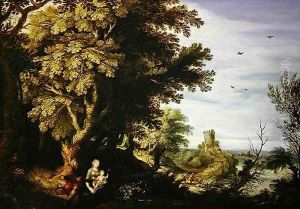 A wooded landscape with a Rest on the Flight to Egypt by Alexander Keirincx