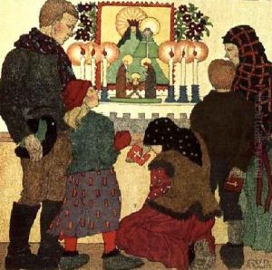 Family Around the Crib childrens book illustration by Steffi Krauss