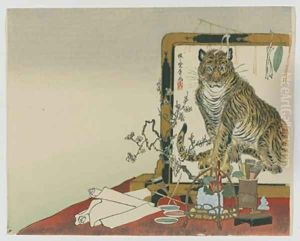 Standing Screen Tsuitate of a Tiger by Kawanabe Kyosai