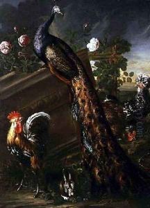 Peacock and Cockerels by David de Koninck