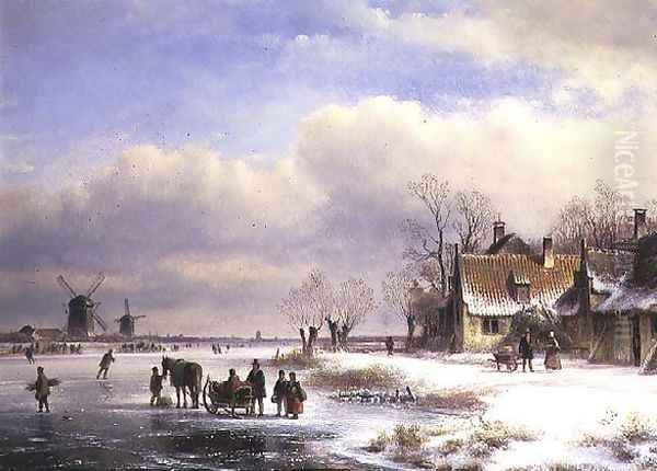 Snow Scene with Windmills in the Distance - view 1
