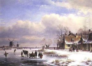 Snow Scene with Windmills in the Distance by Lodewijk Johannes Kleyn