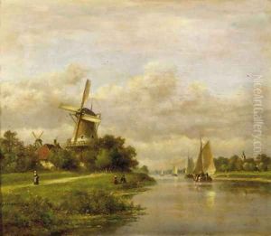 A summer landscape with vessels on a river