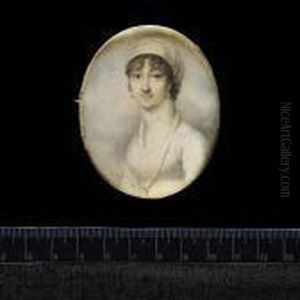 A Lady Of The Blake Family, 
Wearing White Dress, Long White Scarf About Her Neck, Silver Locket On A
 Chain About Her Neck, Drop Earrings And Turban.