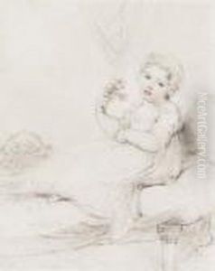 A Child, Seated On A Sofa, Holding A Posy Of Flowers by Richard Cosway