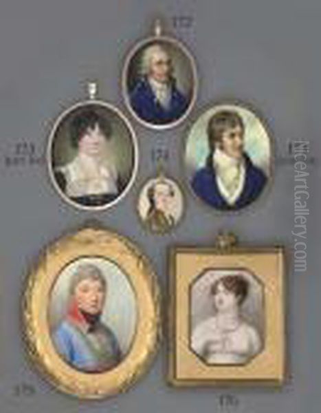 Princess Amelia (1783-1810), In 
White Dress With Blue Sash, Her Right Arm Raised To Her Neck And Holding
 Her Pearl Necklace, Drop-pearl Earring, Her Brown Hair Curled And 
Upswept And Coiled In A Plait - view 1