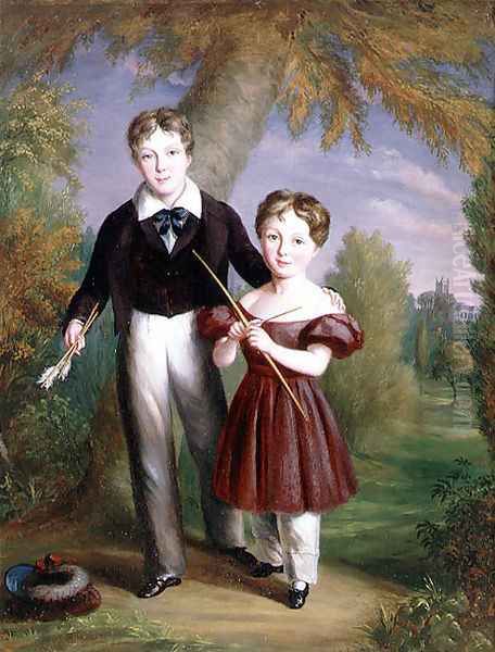 Double Portrait of Two Boys with Bows and Arrows - view 1