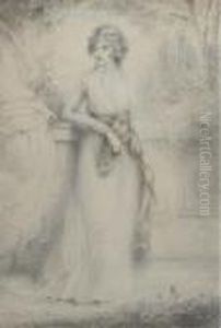 Portrait Of A Lady, Small Full-length, Standing Before A Balustrade by Richard Cosway