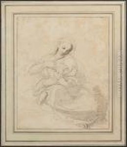 A Sketch Of A Mother, Wearing Loose Robes, With A Child At Her Breast