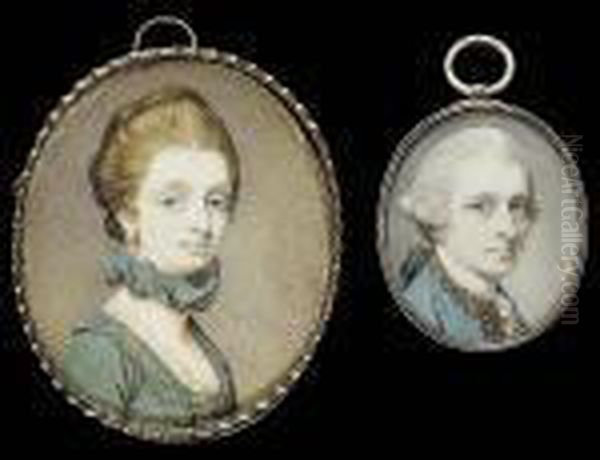 Two Portraits Of Alexander Hume
And Anna Hume; He Wearing Blue Coat With Gold Edging And Matching
Waistcoat, White Stock And Lace Shirt, His Hair Powdered And Worn - view 1