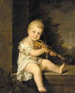 Portrait of the artist's son playing the violin, seated on a stone ledge in a landscape Portrait of the artist's son playing the violin, seated on a stone ledge in a landscape