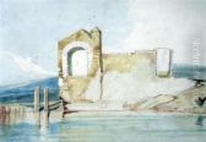 Ruins By A Lake Gerald Norman Gallery Label Verso by John Sell Cotman