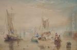 Figures In A Busy Harbour Scene; Watercolour, 31x46cm