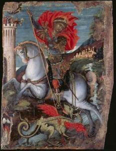 Icon of St George on Horseback Slaying the Dragon by Georgios Klontzas