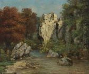 Paysage Au Ruisseau Et Au Rocher by Gustave Courbet