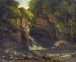 Forest Landscape With Waterfall by Gustave Courbet