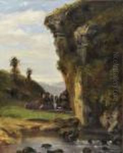 Falaise Et Cascade by Gustave Courbet