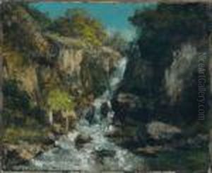 Une Cascade En Montagne by Gustave Courbet