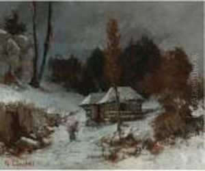 Porteuse De Fagots Dans Un Paysage De Neige by Gustave Courbet