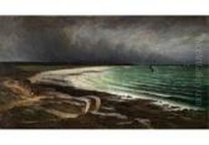 Meeresbucht Mit Segelschiffen Unter Gewitterwolken by Gustave Courbet