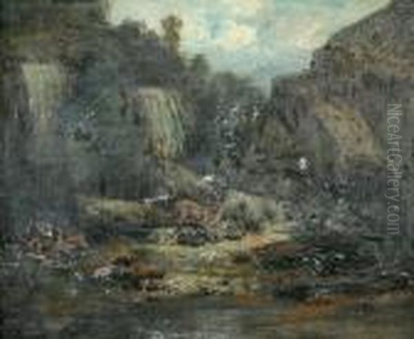Waterfall And Deer - view 1