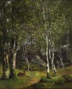Resting Deer In A Forest Glade by Gustave Courbet