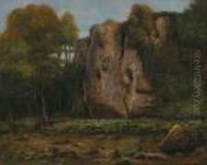 Landscape With Rocky Outcrop In An Autumnal Light by Gustave Courbet