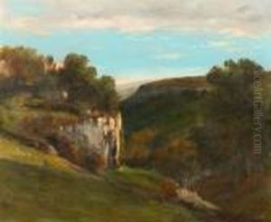 Landschaft Mit Tal Und Felswand. by Gustave Courbet