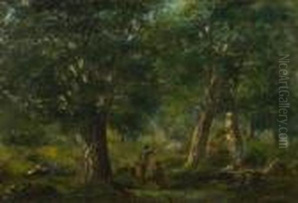 Szene De Chasse Dans Un Paysage De Sous-bois. Circa 1867. - view 1