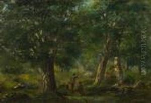 Szene De Chasse Dans Un Paysage De Sous-bois. Circa 1867. by Gustave Courbet